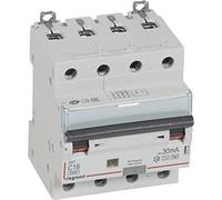 Interruptor diferencial/de fuga Legrand FI/LS, tipo F, 6kA, C 16A, 4 polos/30mA, 4 módulos, 1 unidad.