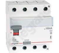 Interruptor diferencial Legrand, tipo A, 10kA, 63A, 4 polos, 100mA, 1 unidad.