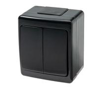 Interruptor doble de superficie IP44 16 A/250 V Schuko para ambientes húmedos, color negro