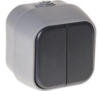 Interruptor Doble IP54 Gris 7x7x5 cm - Ideal para controlar la luz en espacios interiores y exteriores, resistente al polvo y agua.