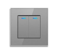 Interruptor Empotrable De Pared De Cristal Templado - Interruptor Doble，Fácil De Limpiar con Indicador Fluorescente (Gris)