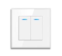 Interruptor Empotrable De Pared De Cristal Templado - Interruptor Doble，Fácil De Limpiar con Indicador Fluorescente (Blanco)