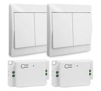 Interruptor Inalámbrico Sin Pilas, Kit Conmutador de Luz Autoalimentado Cinético con Receptor 10A 230V, Mando a Distancia 433MHz para LED, Sin Cables, Sin Obras (2 Receptores + 2 Interruptores Dobles)