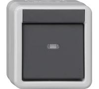 Interruptor KNX de un solo pulsador, para control y señalización, modelo "WG AP" en color gris, 1 unidad.