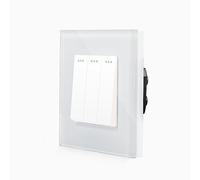 Interruptor mecánico triple de pared basculante de 3 niveles con marco de cristal en color blanco para tres luces Luxus-Time