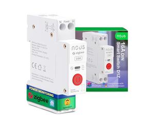 Interruptor Nous Zigbee DIN, Interruptor inteligente 16A con Monitorización de Energía, Compatible con Zigbee2MQTT, Home Assistant, Alexa y Google Home, Control de aplicaciones, Control por voz
