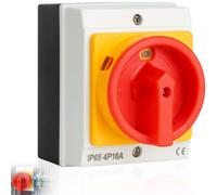 Interruptor principal de 16 amperios, para instalaciones de varios polos, con grado de protección IP65, con selector rotatorio y función de desconexión de carga