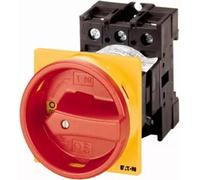 Interruptor principal Eaton, modelo P1, 32 A, para instalación en armario, 3 polos, 1 contacto normalmente cerrado, 1 contacto normalmente abierto, función de parada de emergencia, con palanca de giro