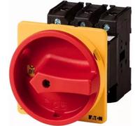 Interruptor principal Eaton, serie P3, 63 A, para montaje intermedio, 3 polos, 1 contacto normalmente cerrado, 1 contacto normalmente abierto, función de parada de emergencia, con manija de giro roja 