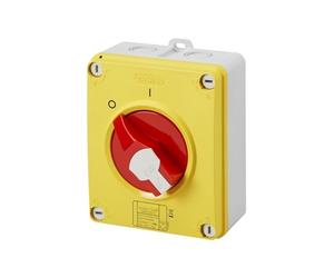 INTERRUPTOR SECCIONADOR - HP - EMERGENCIA - CAJA AISLANTE - 32A 3P - MANIJA ROJO CADENASABLE - IP66/67/69