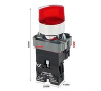 Interruptor selector giratorio de 22 mm 220 V 10 A con perilla de bloqueo automático de luz LED verde para panel de control de la serie Xb2, negro (rojo)