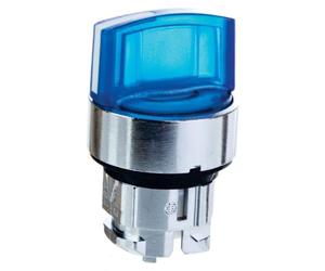 Interruptor selector iluminado Schneider Electric, parte frontal, gama Harmony XB4, metal, 22mm, azul, para LED universales, 3 posiciones, con bloqueo, referencia ZB4BK1363