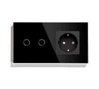 Interruptor Tactil Interruptor De Atenuación Táctil 2 Bandas Con Enchufe Pared Estándar, Panel Vidrio 3 Colores, 157 Mm(Noir)