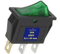 Interruptor Unipolar Verde Luminoso 250V 16A 3 Conexiones 6,3mm 11 x 30 mm Cuerpo Negro Garantía de 10 Años - MONTERAL