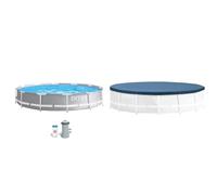 Intex 26712NP - Piscina Desmontable Redonda INTEX Prism Frame con depuradora & 28031 - Cobertor para Piscinas Desmontables Metal y Prism Frame 366 cm, Color Azul Marino