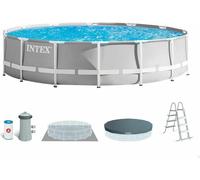 Intex 26724 EX 26734, piscina redonda para instalación en el suelo, 457x107 cm, incluye filtro, escalera y cubierta. Alfombrilla para el suelo