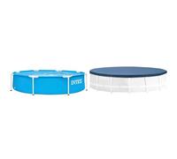 Intex 28205NP - Piscina Desmontable Redonda Metal Frame Familiar Color Azul, Medidas Ø244x51 cm & 50966 - Cobertor para Piscinas Desmontables Metal y Prism Frame 305 cm