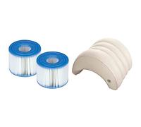 Intex 55000 - Pack de 2 cartuchos SPA tipo S1, altura de 7.5 cm y diámetros de 10.8/4 cm + 28501 - Almohada hinchable para Spa, color Beige, 39 x 30 x 23 cm