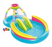 INTEX Piscina hinchable doble multicolor con tobogán, aspersor y juegos de bolas