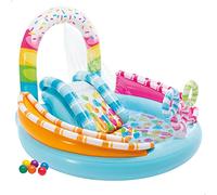 Intex 57144 Piscina Hinchable Infantil, Juegos Golosina con Tobogán, para Mayores de 2 Años, Capacidad de 165 litros, Base Acolchada, Medidas 170x168x122 cm, Incluye Parche de Reparación