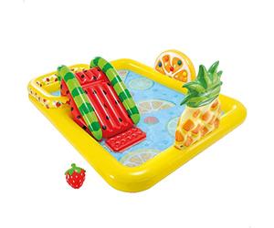 INTEX 57158 - Centro de juegos frutas con tobogán y pulverizador, Multicolor