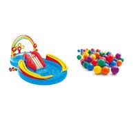 Intex 57453Np Centro Juegos Hinchable Arcoiris 297 X 193 X 135 Cm, 206 Y 175 litros + 49602Np Pack 100 Bolas Multicolor De 6,5 Cm Diámetro, Color/Modelo Surtido
