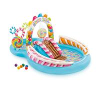 INTEX Candy Zone - Piscina Inflable para niños: Piscina Inflable para niños con rociador de Agua y tobogán, Almohadilla para Salpicaduras, 116 x 75 x 51 Pulgadas, a Partir de 3 años