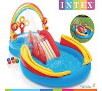 INTEX Centro de juegos inflable para piscina, aro de arcoíris, 297x193x135 cm