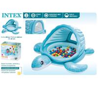 Intex – Centro de juego hinchable Tortuga azul 218x206x97 cm, capota para el sol, 100 pelotas