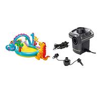 Intex Centro Juegos Hinchable Dinos, 333 x 229 x 112 cm, 280 l, 57135 & 66634 - Inflador eléctrico con adaptadores 220-240V, Color Amarillo