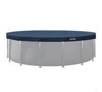Intex Cobertor Piscina Redonda, Mide 4,88 Metros diámetro, Azul Oscuro, Incluye cordón de Agarre, Agujeros de Drenaje, Voladizo de 20 cm, Funda de Piscinas, Lona Circular Protectora (58015)