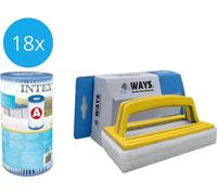 Intex - Filtro tipo A - 18 unidades - Compatible con bombas de filtración 28604GS/28638GS/28636GS y cepillo de limpieza WAYS