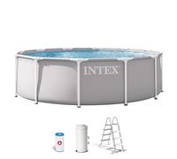Intex - Piscina Desmontable, Gris, D366x99 cm, Capacidad para 8.592 litros, Escalera Seguridad, Estructura metálica, Ideal 5 Personas, Montaje 30 Minutos, Conexiones Ø32 mm (56082)