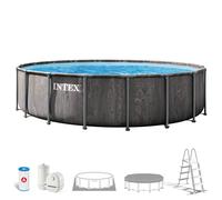 INTEX - Piscina desmontable redonda, Greywood Prism Frame Premium, lona triple capa, estructura metálica anticorrosión, depuradora de cartucho, escalera desmontable, tapiz protector, cobertor, tecnolo