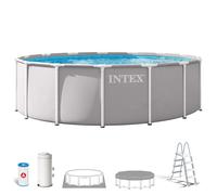 INTEX - Piscina desmontable redonda, modelo Prism Frame, color gris, interior efecto gresite, uso recomendado a partir de 6 años, piscinas desmontables grandes, piscinas familiares, piscinas desmontab