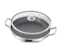 INTIGNIS Paellera Acero Inoxidable 32cm con Tapa - Tradicional Española, Nido de Abeja, Sin Químicos, Antirayaduras, Apta Inducción y Horno, Mango Frío, Revestimiento Greblon Alemán