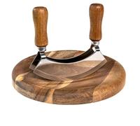 INTIRILIFE Cuchillo para Hierbas con Tabla de Cortar - Cuchillo de Hierbas 13.5 x 2.4 x 13 cm con Tabla para Hierbas 20 x 2.1 cm - Mezzaluna con 2 Cuchillas para Hierbas y Especias