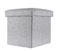 INTIRILIFE Puff Baúl Plegable 38x38x38 cm in Gris Alaska - Taburete Almacenaje Tapizado de Textil Tela Óptica Lino per Almacenamiento y Reposapiés - Asiento Silla Tejido Banqueto