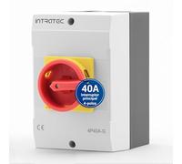 Intratec Interruptor principal 40A 4 polos - IP65 Interruptor seccionador con caja de plástico - Interruptor de seguridad para maquinaria industrial 230V/400V - Interruptor rotativo robusto