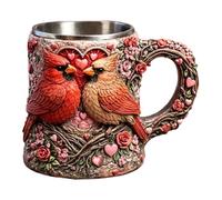 Introti Taza de café de resina en relieve 3D, taza de agua creativa con asa, novedosa taza de café con forro de acero inoxidable para el hogar, la oficina, uso diario