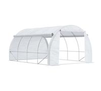 Invernadero de jardín Outsunny de 12 m² de superficie. 4L x 3L x 2H m con puerta + paredes laterales enrollables con cremallera, 8 ventanas, acero PE de alta densidad 140 g/m² anti-UV Blanco BLANCO