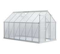 Invernadero de jardín Outsunny de policarbonato, 7.1 m², 1.9 ancho x 3.75 largo x 1.99 , con base, ajustable, puerta corredera - Plateado y transparente