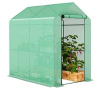 Invernadero de jardín Outsunny de polietileno con estantería de 2 niveles, invernadero para balcón, lona reforzada de 140 g/m², estructura de acero, puerta con cremallera, para plantas, flores y Verde