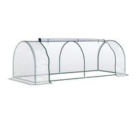 Invernadero de jardín Outsunny, invernadero tipo túnel para tomates, 2.5L x 1L x 0.8H m, puerta grande con cremallera, lona transparente, metal verde epoxi. Beige