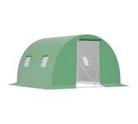 Invernadero de jardín Outsunny tipo túnel de 9 m² dim. 3L x 3L x 2H m - 4 ventanas, puerta enrollable con cremallera, estructura de tubo de acero galvanizado, lona de PE verde de alta densidad verde