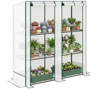 Invernadero Outsunny con tejado de Doble Puerta, estantes, Invernadero de lámina de Acero Resistente al Invierno, Invernadero para balcón, jardín, caseta para Tomates 144 x 48 x 152 cm, Invernadero