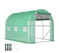 Invernadero Outsunny de 6 m², 3x2 m, con 1 puerta + 2 paredes laterales enrollables, 6 ventanas, acero galvanizado, PE de alta densidad 140g/m², anti-UV, verde BLANCO