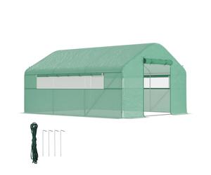 Invernadero Outsunny para jardín de 12 m², invernadero tipo túnel de 4x3x2 m con puertas enrollables y grandes ventanas de malla, invernadero de acero galvanizado y PE de alta densidad 140g/m² verde