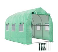 Invernadero Outsunny tipo túnel de 5,75 m² dim. Lona de acero enrollable de 2,95l x 1,95l x 1,96H m con puerta y 6 ventanas, de polietileno de alta densidad, color verde. verde