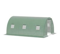 Invernadero tipo túnel Outsunny de 13,5 m² dim. 4.5l x 3l x 2H m - 6 ventanas, puerta enrollable con cremallera, estructura tubular de acero galvanizado, lona de PE verde de alta densidad BLANCO